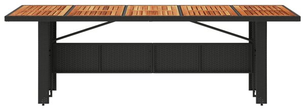 Fekete polyrattan kerti asztal akácfa lappal 240 x 90 x 75 cm