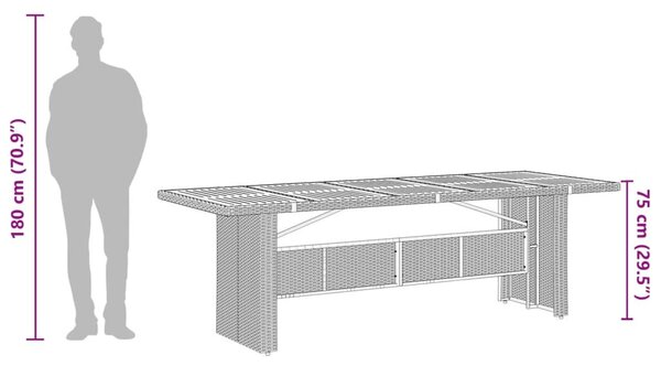 Fekete polyrattan kerti asztal akácfa lappal 240 x 90 x 75 cm
