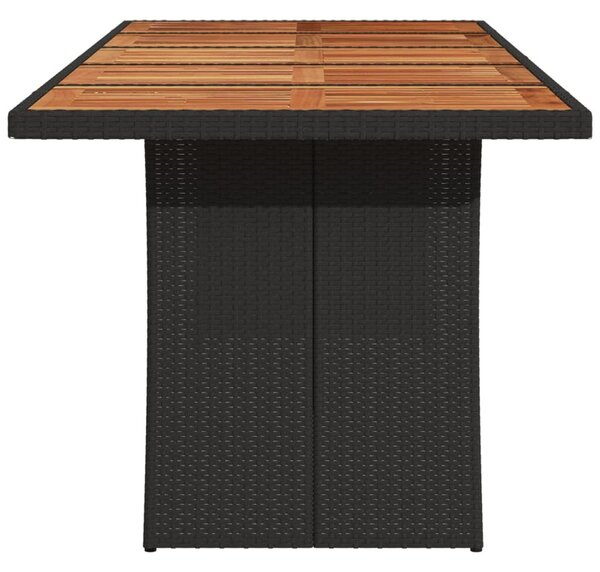 Fekete polyrattan kerti asztal akácfa lappal 240 x 90 x 75 cm