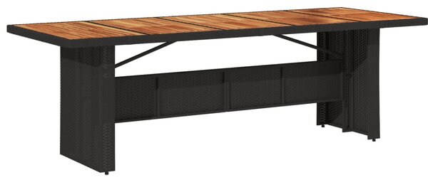 Fekete polyrattan kerti asztal akácfa lappal 240 x 90 x 75 cm