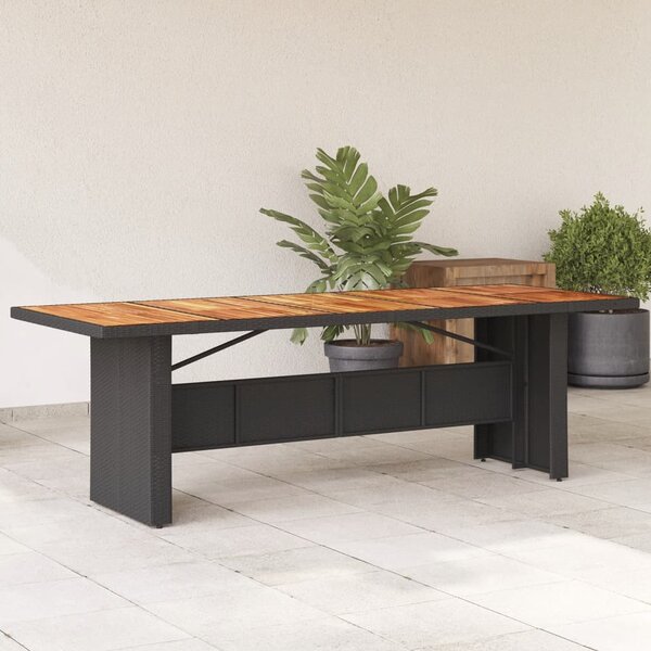Fekete polyrattan kerti asztal akácfa lappal 240 x 90 x 75 cm