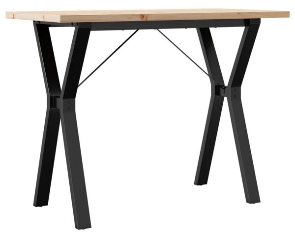 Tömör fenyőfa és acél étkezőasztal Y-vázzal 100x50x75,5 cm