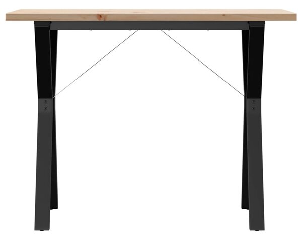 Tömör fenyőfa és acél étkezőasztal Y-vázzal 100x50x75,5 cm