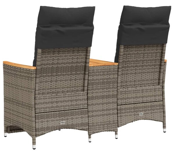 2 személyes szürke polyrattan dönthető kerti kanapé asztallal