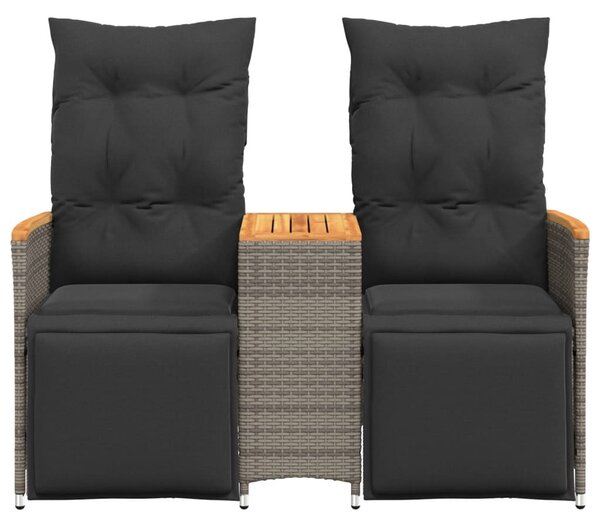 2 személyes szürke polyrattan dönthető kerti kanapé asztallal