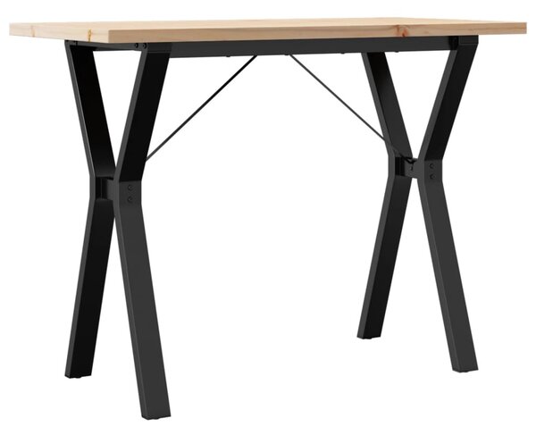 Tömör fenyőfa és acél étkezőasztal Y-vázzal 100x50x75,5 cm