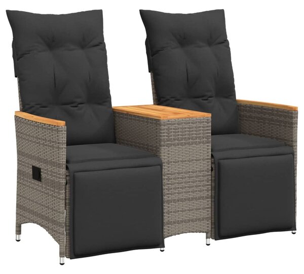 2 személyes szürke polyrattan dönthető kerti kanapé asztallal