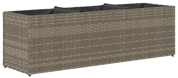 Szürke polyrattan kerti ültetőláda 3 cseréppel 105x30x32 cm