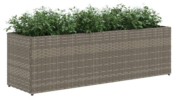 Szürke polyrattan kerti ültetőláda 3 cseréppel 105x30x32 cm