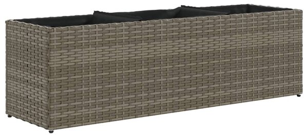 Szürke polyrattan kerti ültetőláda 3 cseréppel 105x30x32 cm