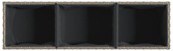 Szürke polyrattan kerti ültetőláda 3 cseréppel 105x30x32 cm