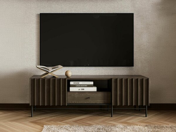 TV-állvány Catevari 102, Laminált forgácslap, 55x165x44cm, Sötét barna, Fekete