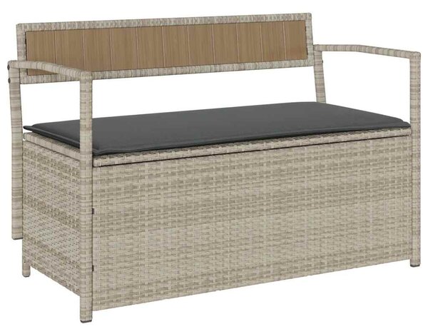 Világosszürke polyrattan kerti tárolópad párnával