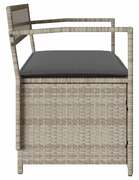 Világosszürke polyrattan kerti tárolópad párnával
