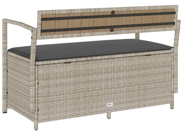 Világosszürke polyrattan kerti tárolópad párnával