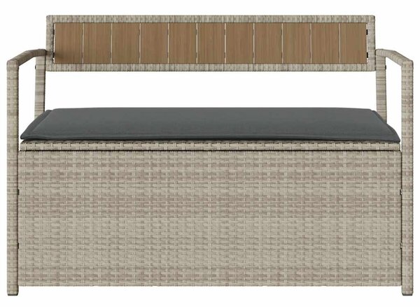 Világosszürke polyrattan kerti tárolópad párnával