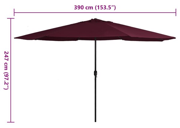 Bordó kültéri napernyő fémrúddal 390 cm