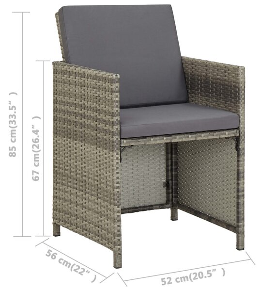 VidaXL 2 db szürke polyrattan kerti szék párnával