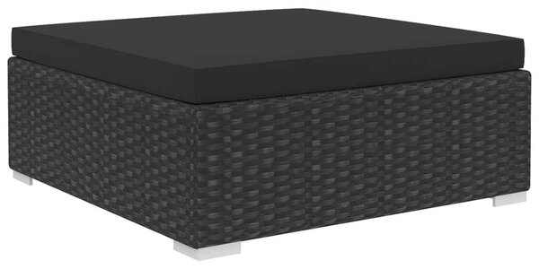 5-részes fekete polyrattan kerti bútorszett párnákkal