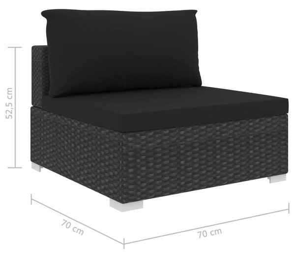 5-részes fekete polyrattan kerti bútorszett párnákkal