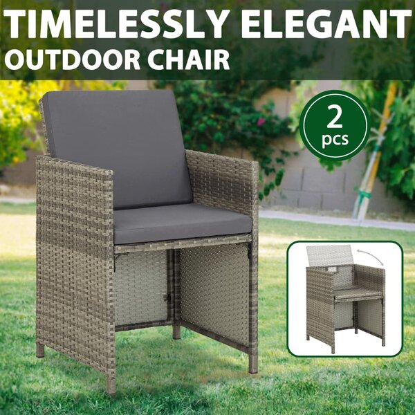 VidaXL 2 db szürke polyrattan kerti szék párnával