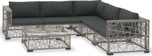 6-részes szürke polyrattan kerti bútorszett párnákkal