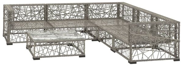 6-részes szürke polyrattan kerti bútorszett párnákkal
