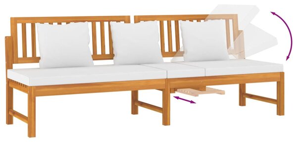 Tömör akácfa kanapé krémszínű párnákkal 200 x 60 x 75 cm