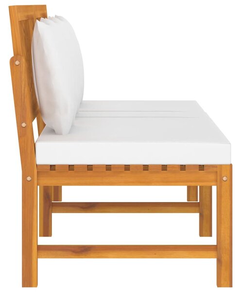 Tömör akácfa kanapé krémszínű párnákkal 200 x 60 x 75 cm