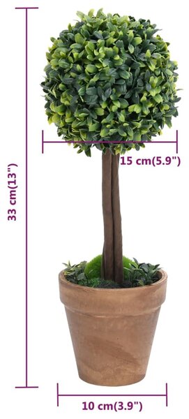 2 db zöld gömbalakú cserepes műpuszpáng 33 cm