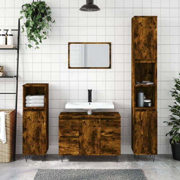 VidaXL füstös tölgyszínű szerelt fa fürdőszobaszekrény 80 x 33 x 60 cm