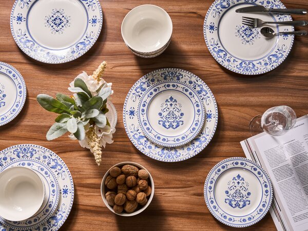 12 darabos étkészlet GALANGAL Porcelán Fehér/kék