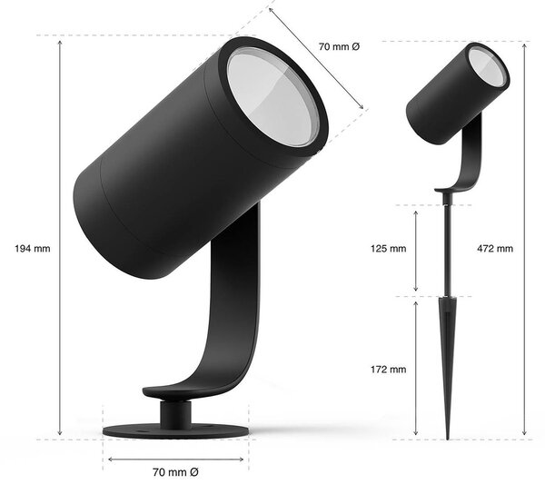 Philips Hue LED spotlámpa Lily, 3 darabos készlet, bridge, RGB, CCT, IP65, dimmelhető, Fekete, Alumínium, Modern