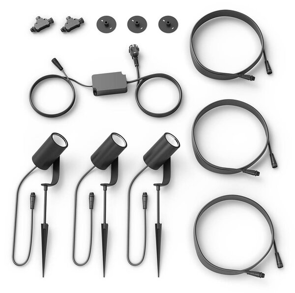 Philips Hue LED spotlámpa Lily, 3 darabos készlet, bridge, RGB, CCT, IP65, dimmelhető, Fekete, Alumínium, Modern