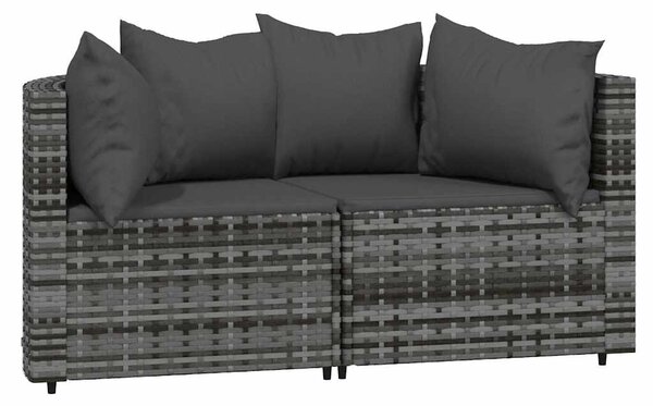2 db szürke polyrattan kerti sarokkanapé párnával