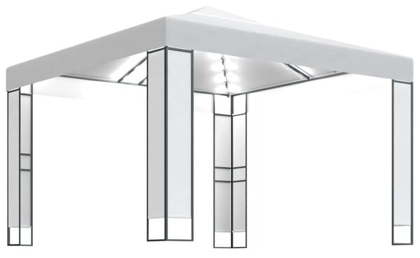 Fehér dupla tetős pavilon LED fényfüzérrel 3 x 3 m