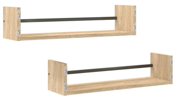 2 db sonoma tölgy fali polc rúddal 60 x 16 x 14 cm