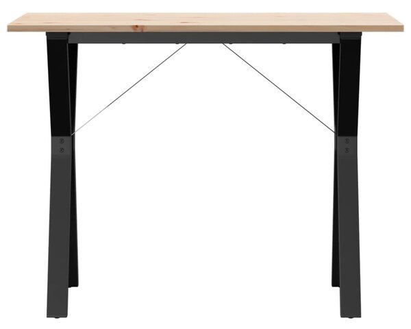 Tömör fenyőfa és acél étkezőasztal Y-vázzal 100x50x75 cm