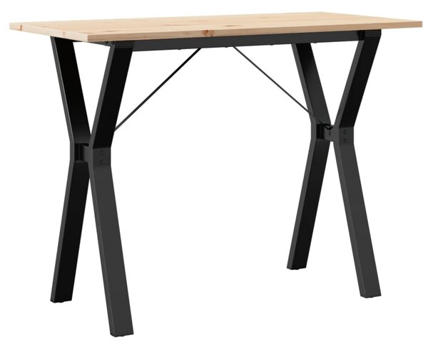 Tömör fenyőfa és acél étkezőasztal Y-vázzal 100x50x75 cm