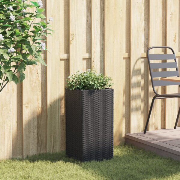 Fekete polyrattan kerti ültetőláda 30x30x60 cm