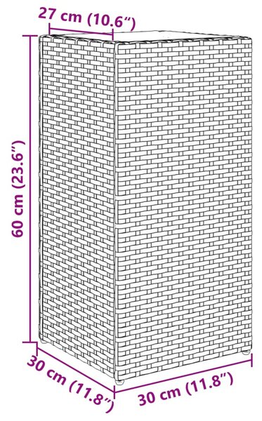 Szürke polyrattan kerti ültetőláda 30x30x60 cm