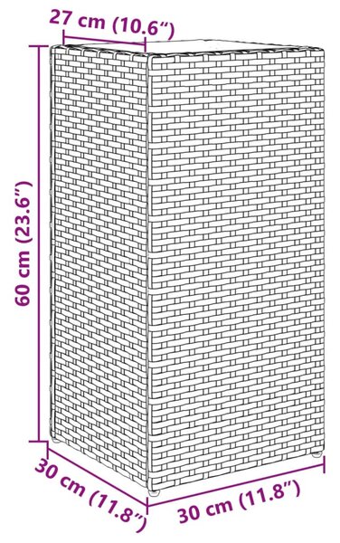 Fekete polyrattan kerti ültetőláda 30x30x60 cm