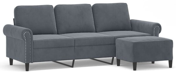 VidaXL 3 személyes sötétszürke bársony kanapé lábtartóval 180 cm