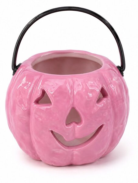 HALLOWEEN kerámia mini tök lámpás 7 cm , rózsaszín