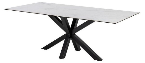 Asztal Oakland 505, Fekete, Fehér, 75.5x100x200cm, Kerámia, Edzett üveg, Fém