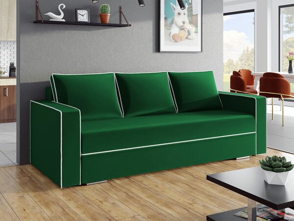 Kanapéágy Decatur 101, Kárpit, 91x230x92cm, Fehér, Zöld