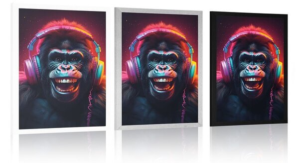 Poszter gorillával fejhallgatóval