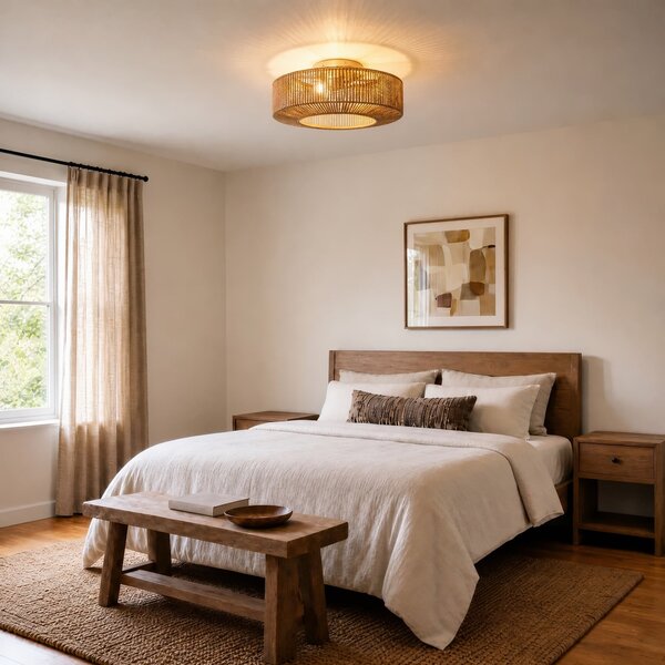 Raveni mennyezeti ventilátor világítással, kenderkötéllel, Ø 50 cm – Lucande Lucande, Raveni, Barna / Rozsdabarna, Nappali, Modern