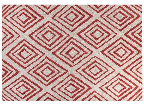 Törtfehér és piros pamutszőnyeg 160 x 230 cm HASKOY