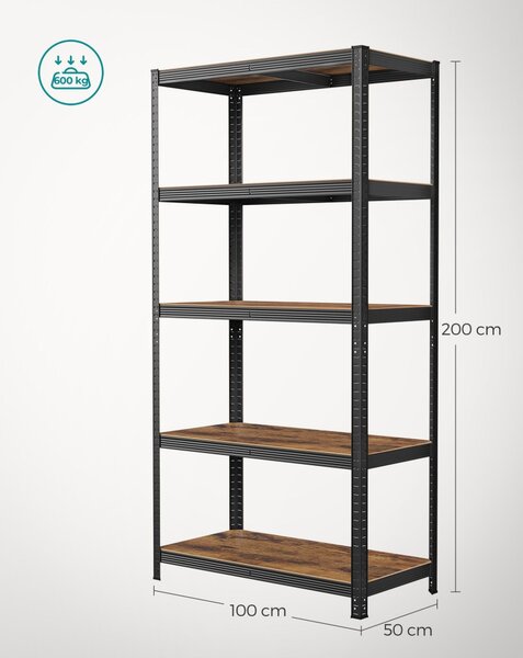 Polcos állvány, 175kg polconkénti teherbírással, fekete 200x100x50cm